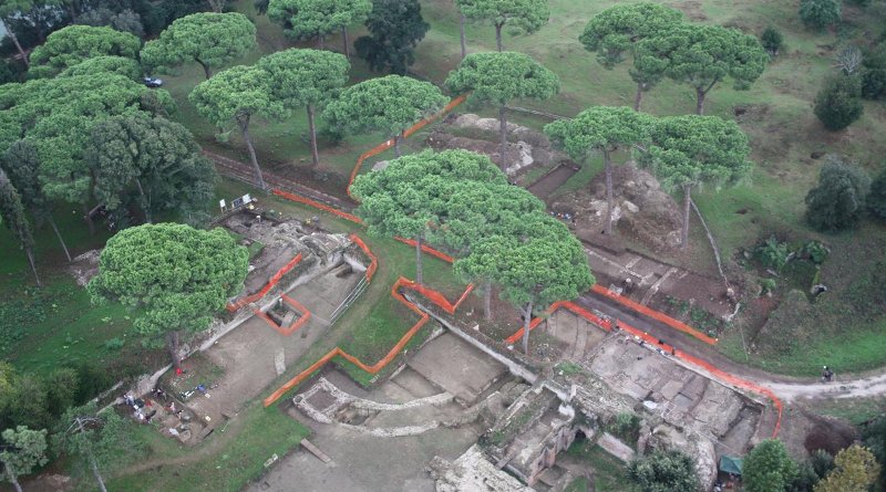 This is an aerial photo of the Portus Project excavations in 2009. Credit Portus Project