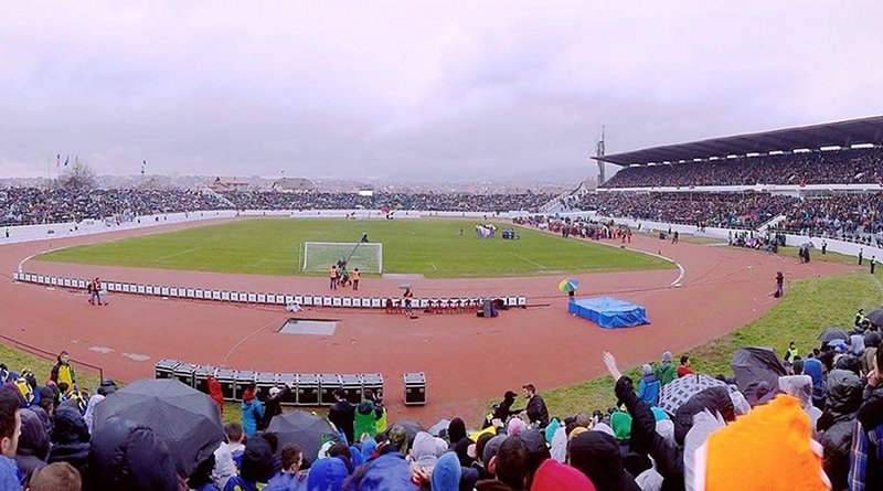 Adem-Jashari-Stadium, Mitrovica, Kosovo. Photo Credit: Illyricum, Wikimedia Commons.