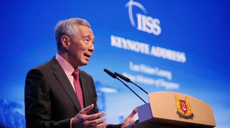 Singapore Prime Minister (PM) Lee Hsien Loong speaking at 18th Shangri-La Dialogue. Photo Credit: 18th Shangri-La Dialogue website
