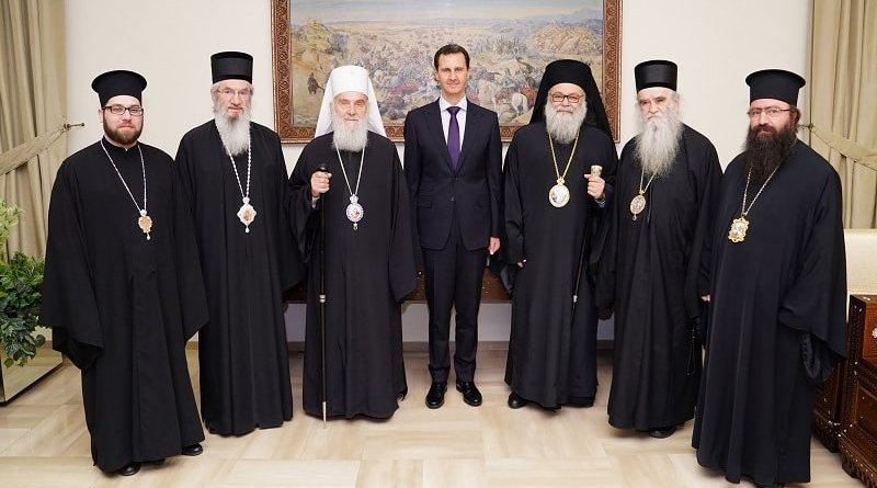 The Serbian Orthodox Church delegation with the Syrian president. Photo: SPC