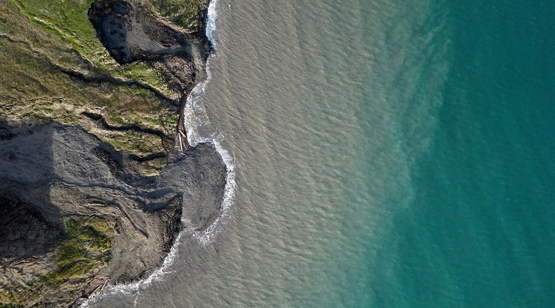 Scientists led by the University of Edinburgh used drone-mounted cameras to study erosion of permafrost coastline on Qikiqtaruk - Herschel Island, Yukon Territory, in the Canadian Arctic. Credit Jeffrey Kerby