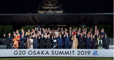 President Donald J. Trump participates in a group photo during G20 Cultural Program at the Osaka Geihinkan with fellow leaders attending G20 Japan Summit Friday, June 28, 2019, in Osaka, Japan. (Official White House Photo by Tia Dufour)