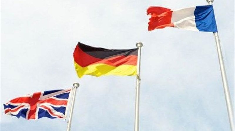 Flags of United Kingdom, Germany and France. Photo Credit: Tasnim News Agency