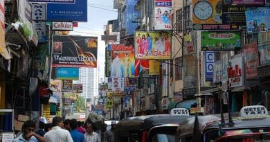 Street scene of businesses in India