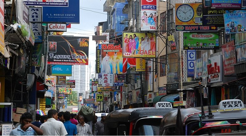 Street scene of businesses in India