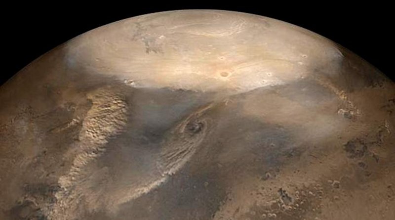 Dust storms on Mars could behave similarly to dry cyclones. Credit NASA/JPL/Malin Space Science Systems photo