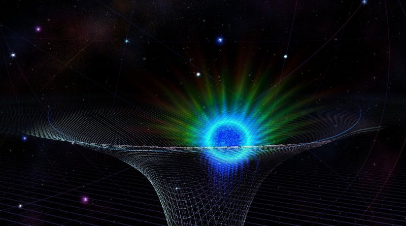 A star known as S0-2 (the blue and green object in this artist's rendering) made its closest approach to the supermassive black hole at the center of the Milky Way in 2018. Andrea Ghez's research team conducted the most comprehensive test ever of Albert Einstein's theory of general relativity near this enormous black hole. Einstein's theory of general relativity is the best description of how gravity works. Ghez and her team collected data at the W.M. Keck Observatory in Hawaii. Credit Nicolle R. Fuller/National Science Foundation