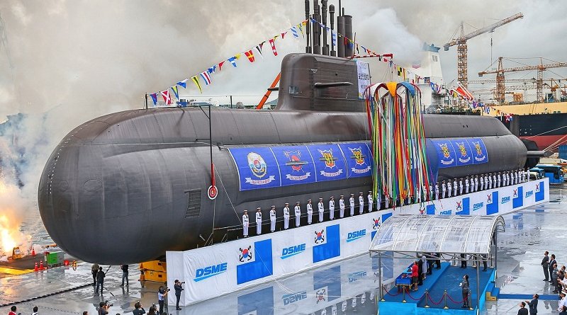 Launch of South Korea's 'Dosan An Chang-Ho' KSS III submarine. Photo Credit: Daewoo Shipbuilding & Marine Engineering (DSME)
