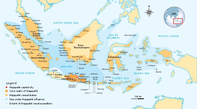 The extent of Majapahit Nusantara according to Nagarakretagama. Credit: Gunawan Kartapranata, Wikipedia Commons