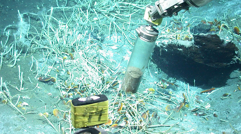 The submersible vehicle MARUM-QUEST samples for sediment at oil seeps in the Gulf of Mexico. CREDIT MARUM -- Center for Marine Environmental Sciences