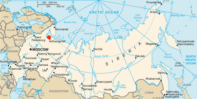 Severodvinsk (red dot) Source: United States Central Intelligence Agency