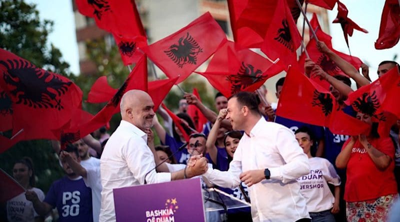 Albanian Prime Minister Edi Rama (left) and the now resigned Mayor of Shkodra Valdrin Pjetri, during the Socialist Party election campaign. Photo: Facebook