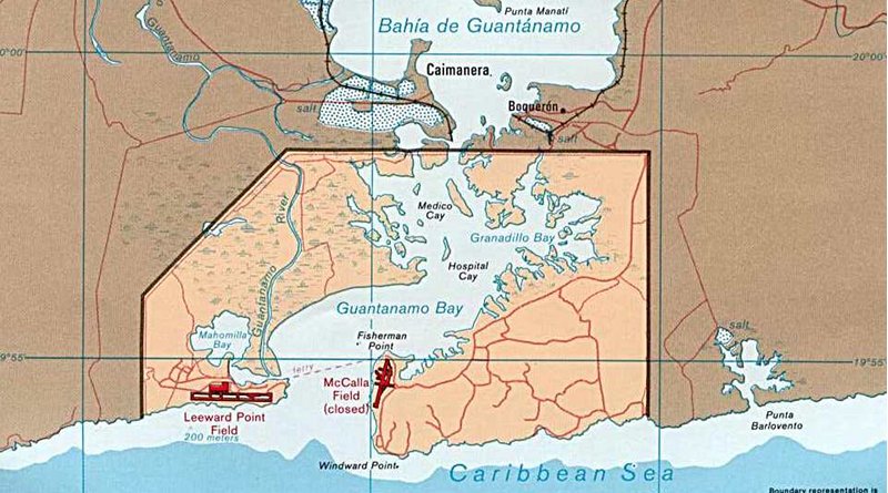 Map of Guantánamo Bay showing approximate U.S. Naval Base boundaries in Cuba. Credit: CIA Government map of Guantanamo Bay Naval Base