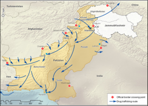 (Afghanistan-Pakistan-India Drug Route, Source: UNODC, 2015)