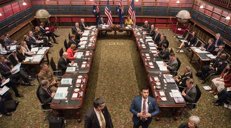 Defense Secretary Dr. Mark T. Esper and Secretary of State Mike Pompeo meet with their Australian counterparts at the Parliament of New South Wales building in Sydney, Australia, Aug. 4, 2019. Photo by Amber I. Smith, DoD