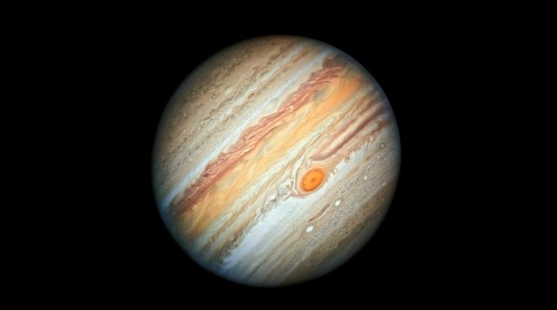 The NASA/ESA Hubble Space Telescope reveals the intricate, detailed beauty of Jupiter's clouds in this new image taken on 27 June 2019 by Hubble's Wide Field Camera 3, when the planet was 644 million kilometres from Earth -- its closest distance this year. The image features the planet's trademark Great Red Spot and a more intense colour palette in the clouds swirling in the planet's turbulent atmosphere than seen in previous years. Credit NASA, ESA, A. Simon (Goddard Space Flight Center), and M.H. Wong (University of California, Berkeley)