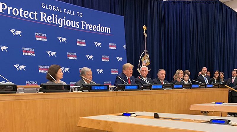 US President Donald Trump at the United Nations Event on Religious Freedom. Photo Credit: Secretary Alex Azar Twitter.