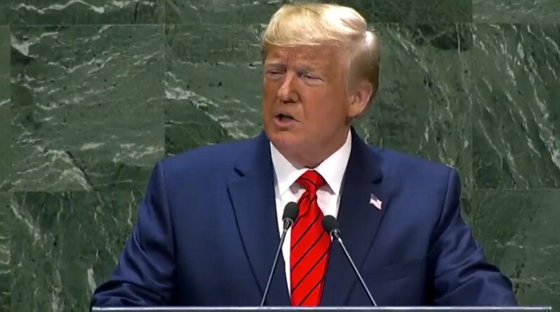 US President Donald Trump speaks at UN in New York City. Photo Credit: White House video screenshot