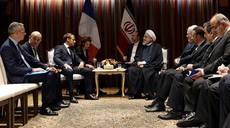 Iran’s President Hassan Rouhani and his French counterpart Emmanuel Macron on the sidelines of the UN General Assembly. Photo Credit: Tasnim News Agency