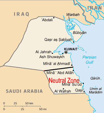 Map of the Saudi - Kuwaiti Neutral Zone. Source: U.S. Energy Information Administration, Central Intelligence Agency World Factbook