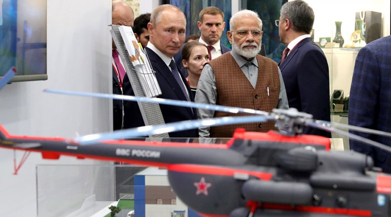 Russia's President Vladimir Putin with Prime Minister of India Narendra Modi during a tour of the Far East Street exhibition. Photo Credit: Kremlin.ru