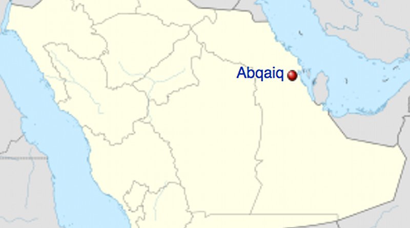 Location of Abqaiq in Saudi Arabia. Credit: Wikipedia Commons