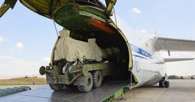 Russian S-400 defense system are unloaded from a Russian plane at Murted Airport near Ankara. Photo Credit: Turkish Defense Mininistry