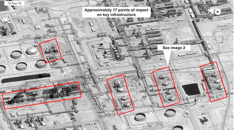 A satellite image of Saudi Aramco infrastructure at Abqaiq. (Handout of US Government/DigitalGlobe