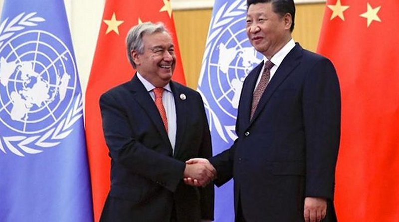 UN Secretary-General Guterres shakes hands with Chinese President XI. Source: UN Watch.