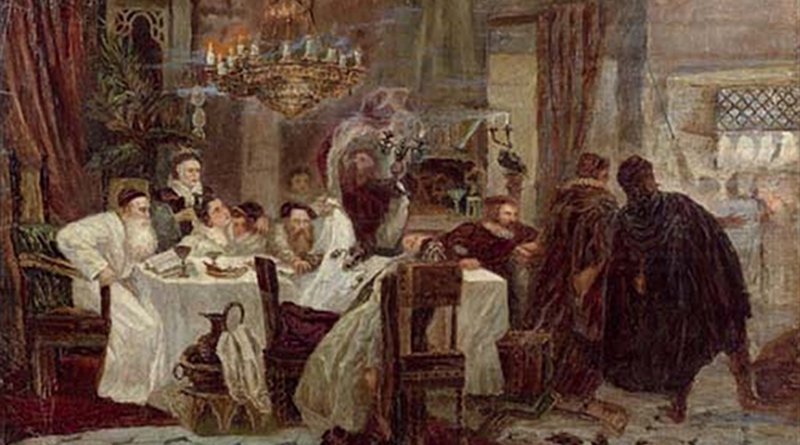 Marranos: Secret Seder in Spain during the times of inquisition, an 1892 painting by Moshe Maimon