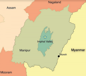 Northeast India: Map shows Moreh, Imphal Valley and surrounding states (Source: Brandon Miliate) 