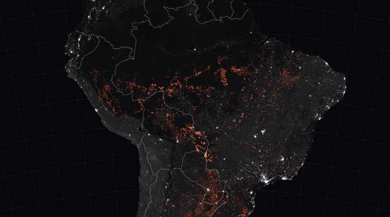 Amazon fires 15-22 August 2019. satellite image taken by MODIS. Credit: NASA