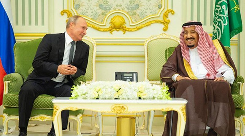 Saudi Arabia's King Salman with Russian president Vladimir Putin at Al-Yamamah Palace in Riyadh. (SPA)