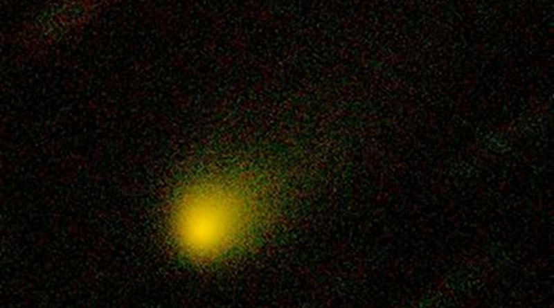 Two-color composite image of comet 2I/Borisov captured by the Gemini North telescope on 10 September 2019. The image was obtained with eight 60-second exposures, four in green and four in red bands. Credit Gemini Observatory/NSF/AURA
