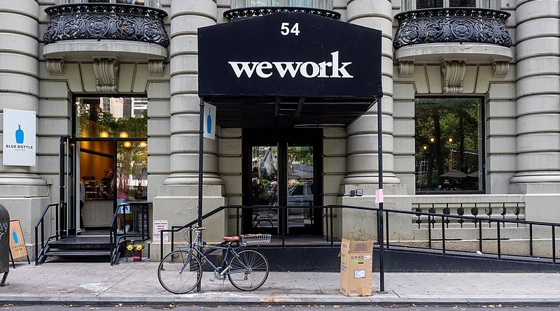 Branded entrance to a WeWork office in Manhattan. Photo Credit: Ajay Suresh, Wikipedia Commons