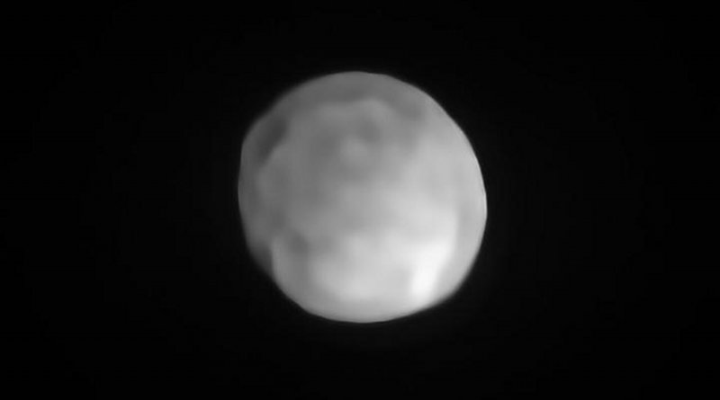 A new SPHERE/VLT image of Hygiea, which could be the Solar System's smallest dwarf planet yet. As an object in the main asteroid belt, Hygiea satisfies right away three of the four requirements to be classified as a dwarf planet: it orbits around the Sun, it is not a moon and, unlike a planet, it has not cleared the neighbourhood around its orbit. The final requirement is that it have enough mass that its own gravity pulls it into a roughly spherical shape. This is what VLT observations have now revealed about Hygiea. Credit ESO/P. Vernazza et al./MISTRAL algorithm (ONERA/CNRS)