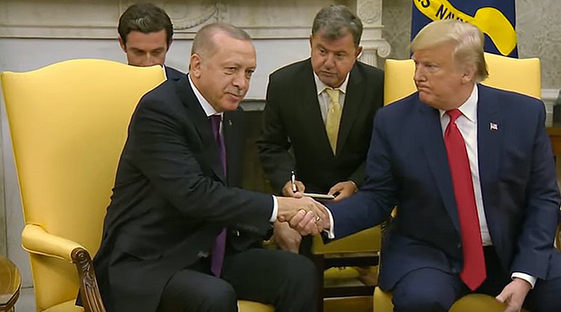 US President Donald Trump and Turkey's President Recip Tayyip Erdogan at the White House. Photo Credit: White House video screenshot