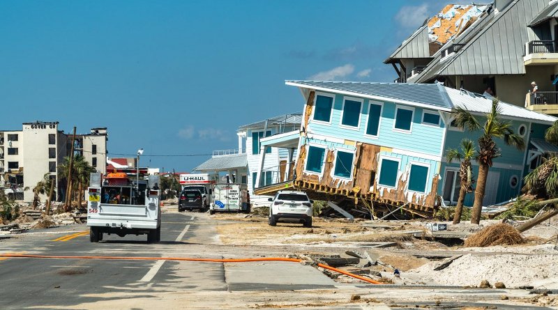 An Oct. 14, 2018, view of Mexico Beach, Fla., shows the aftermath of Hurricane Michael making landfall four days earlier. Credit K.C. Wilsey, FEMA