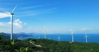 The photo shows wind turbines in Ningbo, an area on China's Pacific coast south of Shanghai. CREDIT Erping Sun