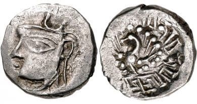 Coin of Harshavardhana Circa AD 606-647. Photo Credit: CNG Coins, Wikimedia Commons