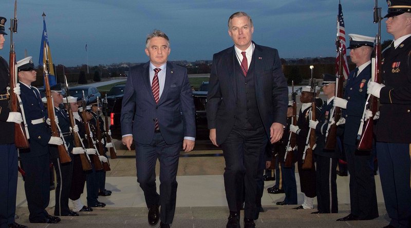 Chairman of Bosnia's tripartite presidency, Zeljko Komsic, and James Anderson, who is performing the duties of deputy undersecretary. Photo Credit: DoD