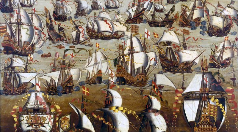 English ships and the Spanish Armada, August 1588. Credit: Author, Unknown, Wikimedia Commons