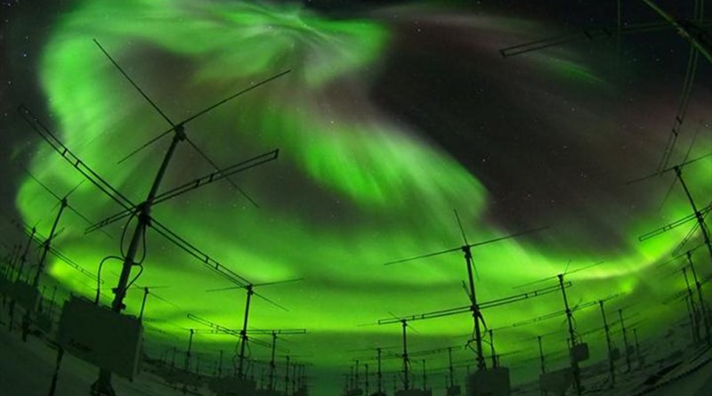 The Program of the Antarctic Syowa Mesosphere-Stratosphere-Troposphere/Incoherent Scatter radar (PANSY radar) consisting of an active phased array of 1045 Yagi antennas. CREDIT Taishi Hashimoto (NIPR)