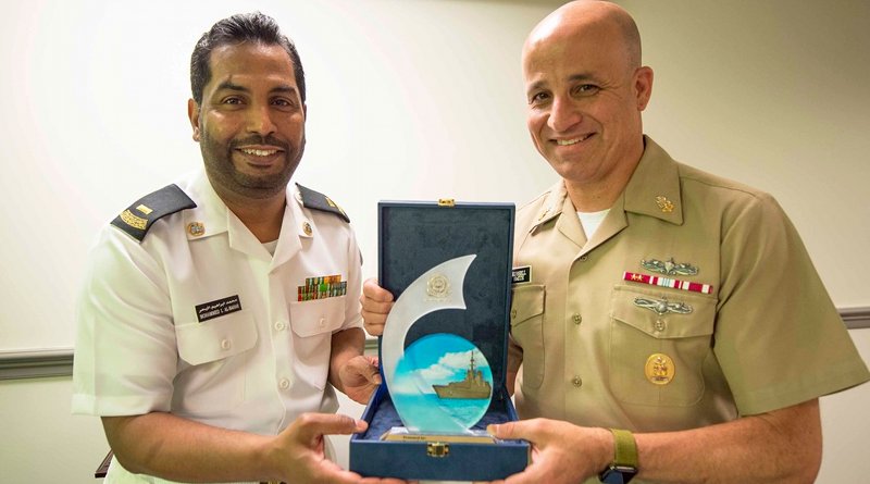 Master Chief Petty Officer of the Navy Russell Smith welcomes his Royal Saudi Arabian Navy counterpart, Mohammed Al-Bahar in the Pentagon. Photo Credit: Navy Petty Officer 1st Class Sarah Villegas