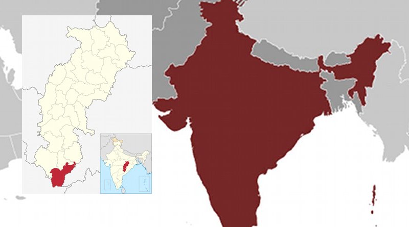 Location of Sukma district in Chhattisgarh, India. Sources: CIA World Factbook and Wikipedia Commons