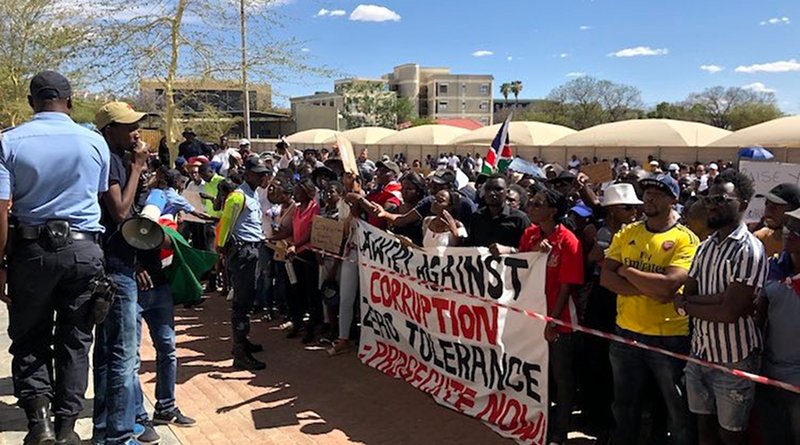 A scene from the citizen protest against corruption outside the Anti-Corruption Commission of (ACC) Namibia offices. Source: Twitter.