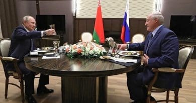 Russia's President Vladimir Putin with President of Belarus Alexander Lukashenko during a working dinner. Photo Credit: Kremlin.ru
