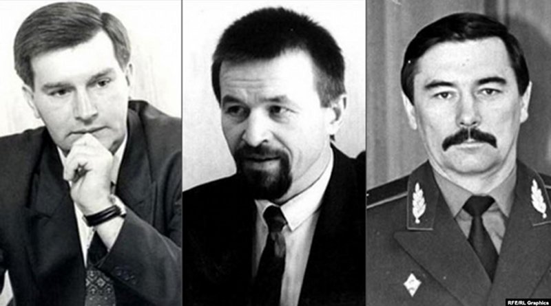 Yury Harauski claims to have been part of a secretive Belarusian Interior Ministry force that in 1999 kidnapped and killed opposition leader Viktar Hanchar (left), businessman Anatol Krasouski (center), and former Interior Minister Yury Zakharanka (right). Credit: RFE/RL