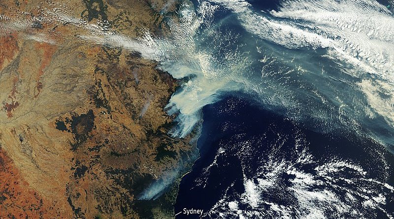 European Space Agency imagery of smoke haze from the bushfires. Credit: European Space Agency, Wikimedia Commons