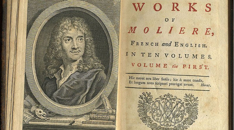 First volume of a 1739 translation into English of all of Molière's plays, printed by John Watts. Credit: Private Collection of S. Whitehead, Wikimedia Commons